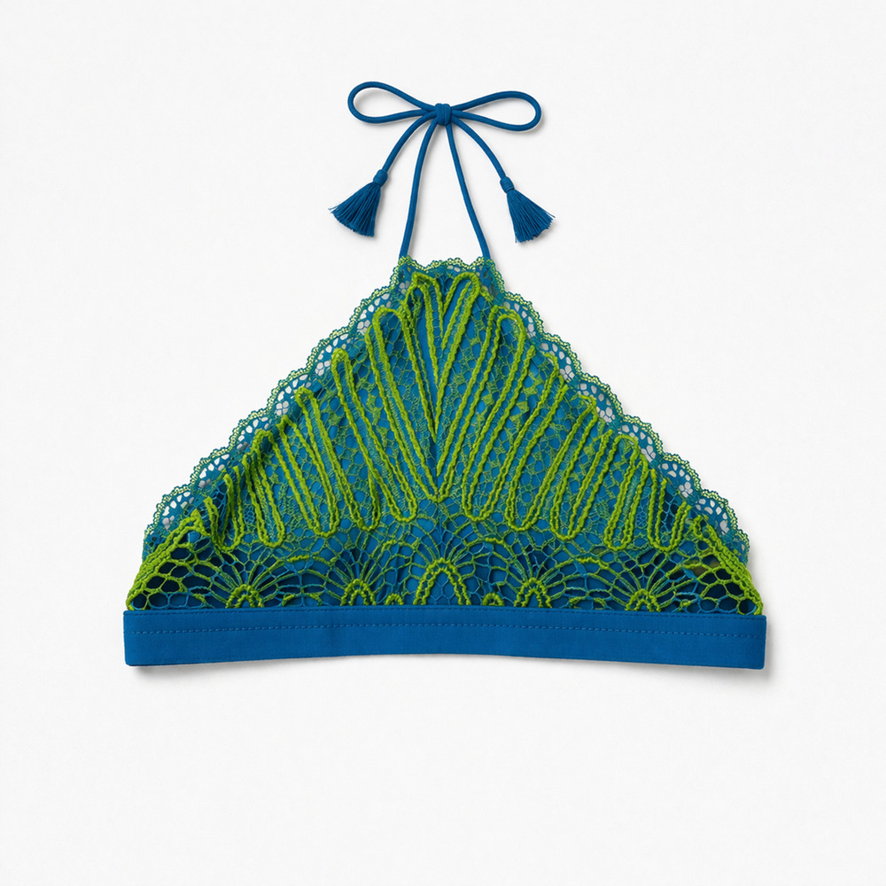 Savage X Fenty Rihanna Lace Bralette Halter Style Blue Green 2X